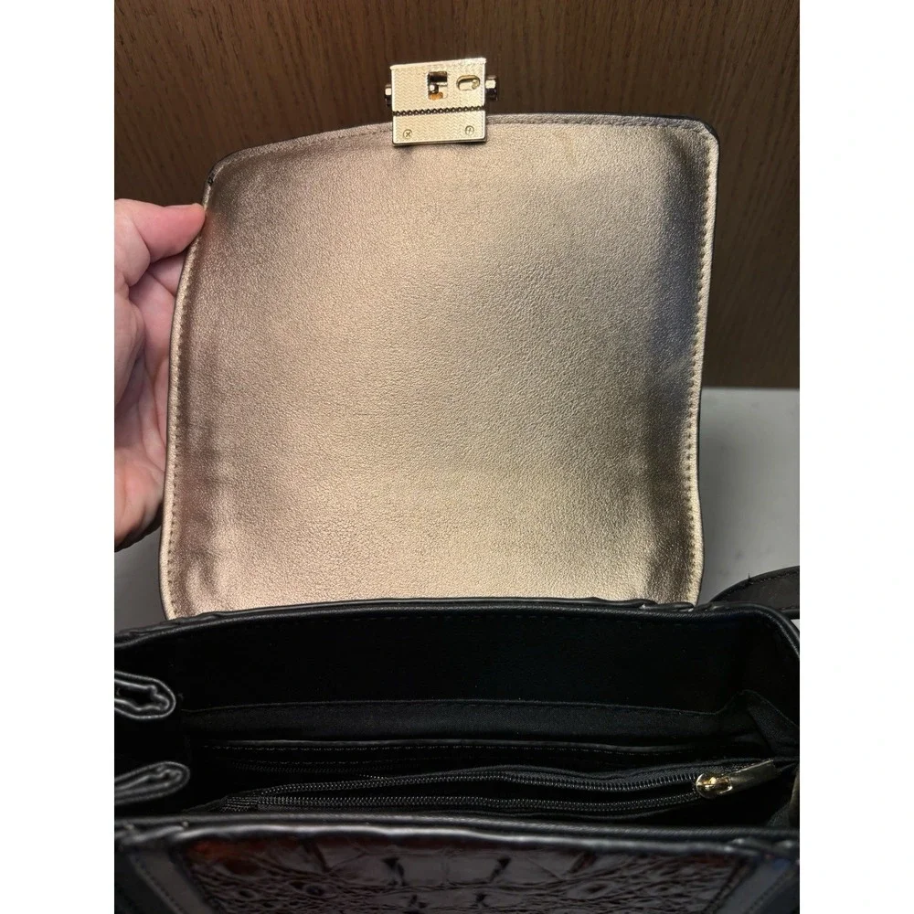 MFK Collection Women's Jamilah Crossbody Bag, Black/Brown, Vegan Leather‎